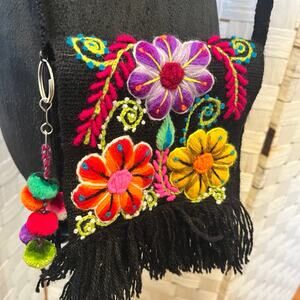 Handmade Embroidered Floral Clutch: Crossbody Bag